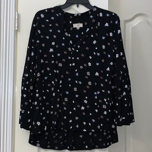 LOFT Black blouse with small flower print